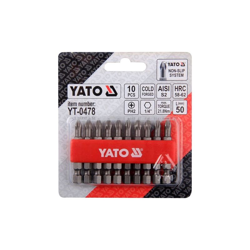 Casa si Gradina - Constructii - Scule electrice si accesorii - Seturi si accesorii pentru gaurit si insurubat - Trusa bit 10 buc PH2x50 Yato YT-0478 - Infinity.ro