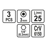 Casa si Gradina - Constructii - Scule electrice si accesorii - Seturi si accesorii pentru gaurit si insurubat - Set 3 biti 1/4 h3 x 25mm Sthor 65501 - Infinity.ro