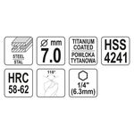 Casa si Gradina - Constructii - Scule electrice si accesorii - Seturi si accesorii pentru gaurit si insurubat - Burghiu metal 7,0mm hss-tin hex Yato YT-44825 - Infinity.ro