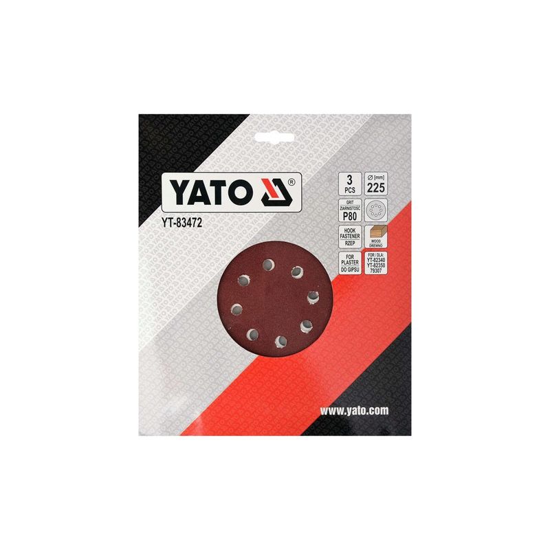 Casa si Gradina - Constructii - Scule electrice si accesorii - Accesorii polizare si slefuire - Disc abraziv cu orificii, P80 225 mm Yato YT-83472 - Infinity.ro
