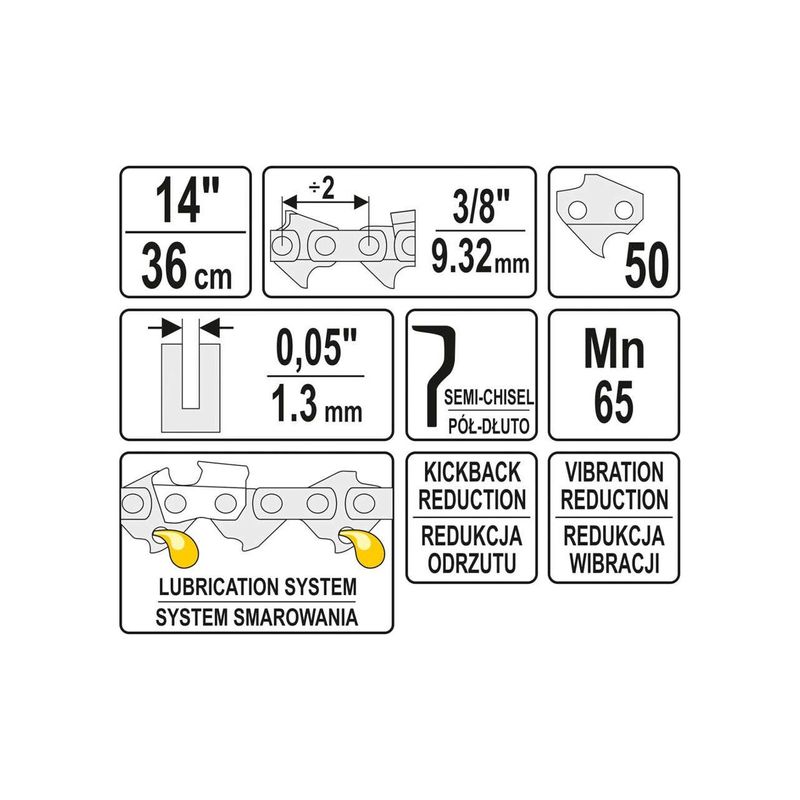Casa si Gradina - Constructii - Scule electrice si accesorii - Accesorii fierastraie electrice - Lant pentru drujba, 50 dinti 3/8" 1.3 mm 14" Yato YT-84950 - Infinity.ro