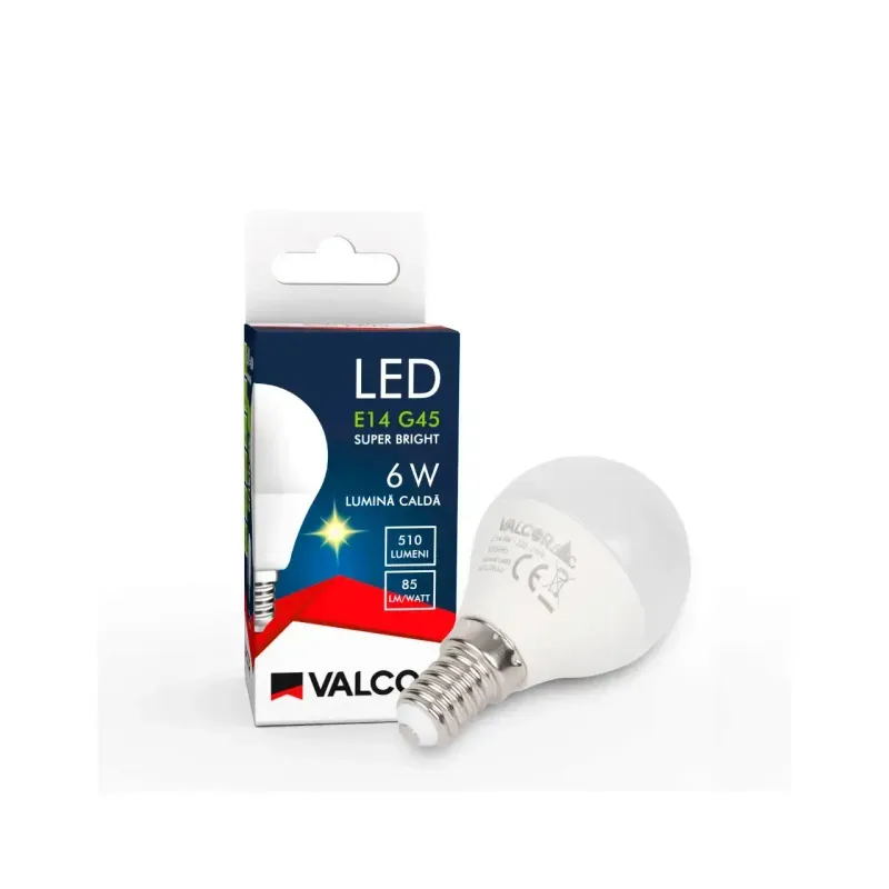 Casa si Gradina - Corpuri si surse de iluminat - Becuri si tuburi neon - Becuri - Bec LED sferic G45 E14 6W lumina calda LC 3000K Valcor VLC11005 - Infinity.ro