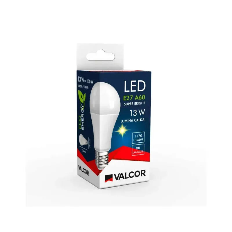 Casa si Gradina - Corpuri si surse de iluminat - Becuri si tuburi neon - Becuri - Bec LED A60 E27 13W lumina calda LC 3000K  Valcor VLC11013 - Infinity.ro