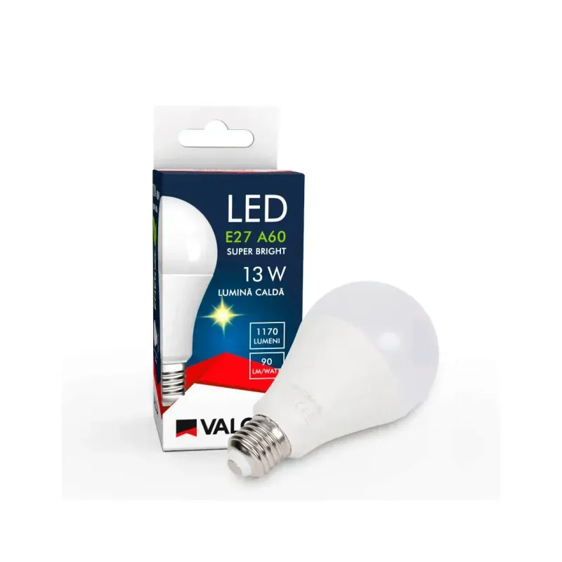 Casa si Gradina - Corpuri si surse de iluminat - Becuri si tuburi neon - Becuri - Bec LED A60 E27 13W lumina calda LC 3000K  Valcor VLC11013 - Infinity.ro