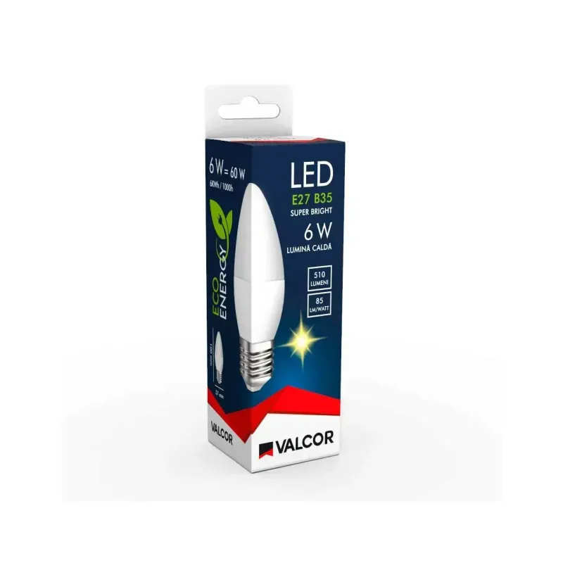 Casa si Gradina - Corpuri si surse de iluminat - Becuri si tuburi neon - Becuri - Bec LED lumanare B35 E27 6W lumina neutra LN 5000K Valcor VLC11004 - Infinity.ro