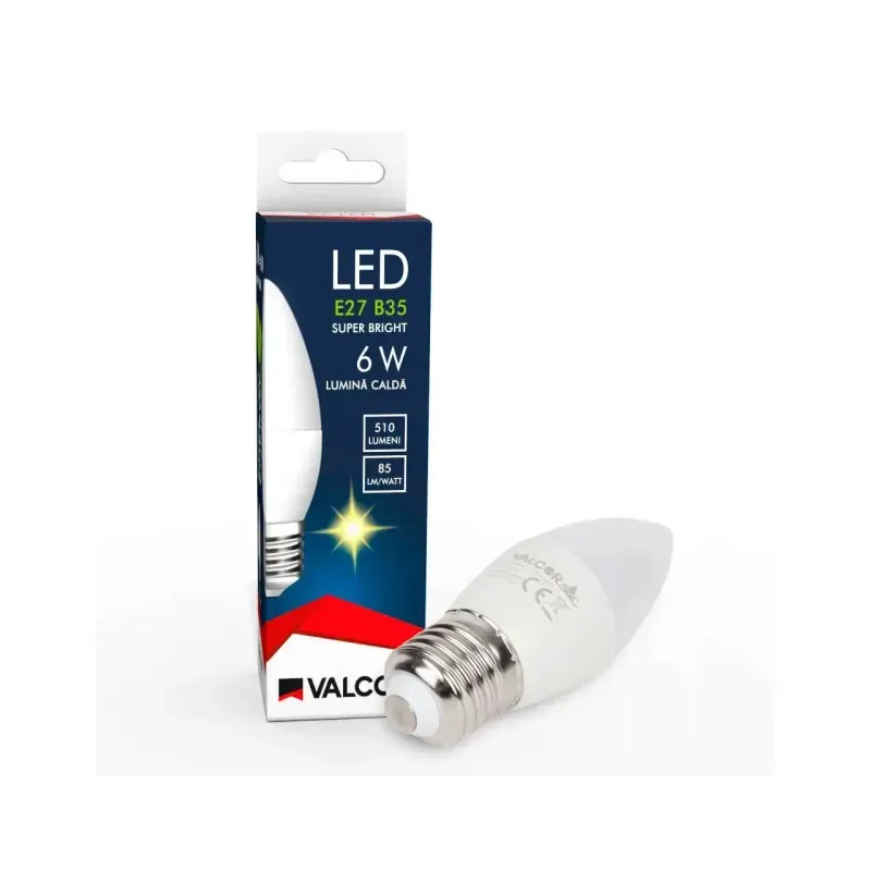 Casa si Gradina - Corpuri si surse de iluminat - Becuri si tuburi neon - Becuri - Bec LED lumanare B35 E27 6W lumina neutra LN 5000K Valcor VLC11004 - Infinity.ro