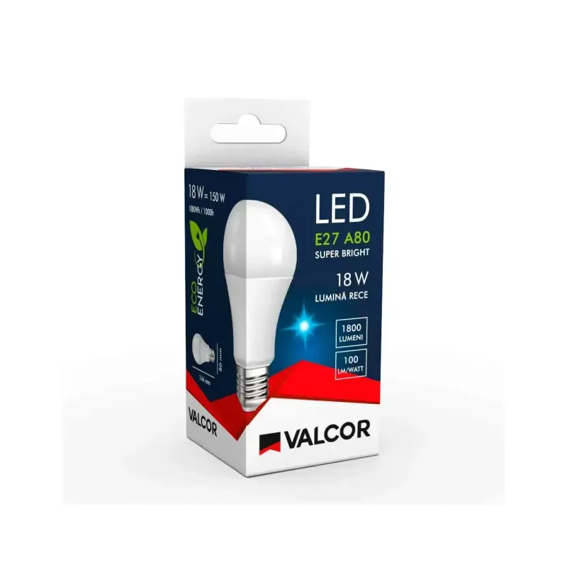 Casa si Gradina - Corpuri si surse de iluminat - Becuri si tuburi neon - Becuri - Bec LED A75 E27 18W lumina rece LR 6400K  Valcor VLC11026 - Infinity.ro