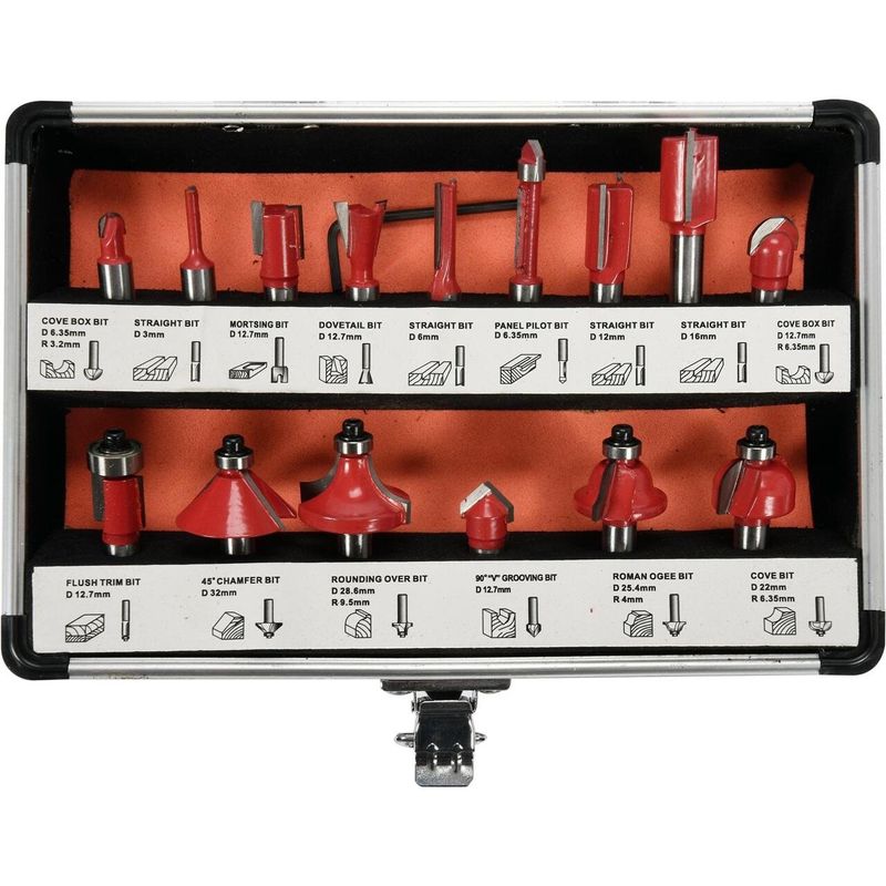 Casa si Gradina - Constructii - Scule electrice si accesorii - Accesorii pentru frezare - Set freze pentru lemn 15 piese - Infinity.ro