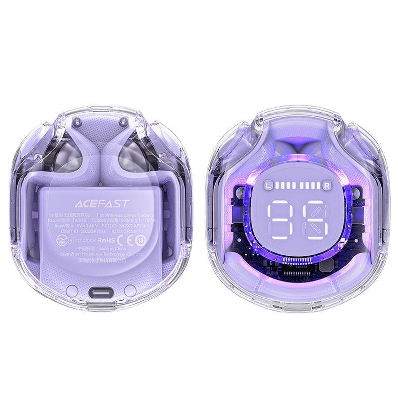 TV, Audio-Video si Foto - Portabile audio - Casti audio - Casti Albastrutooth 5.3, Type-C, IPX4, AI Call Noise Rosuuction, Display Digital - Acefast (T8) - Mov - Infinity.ro