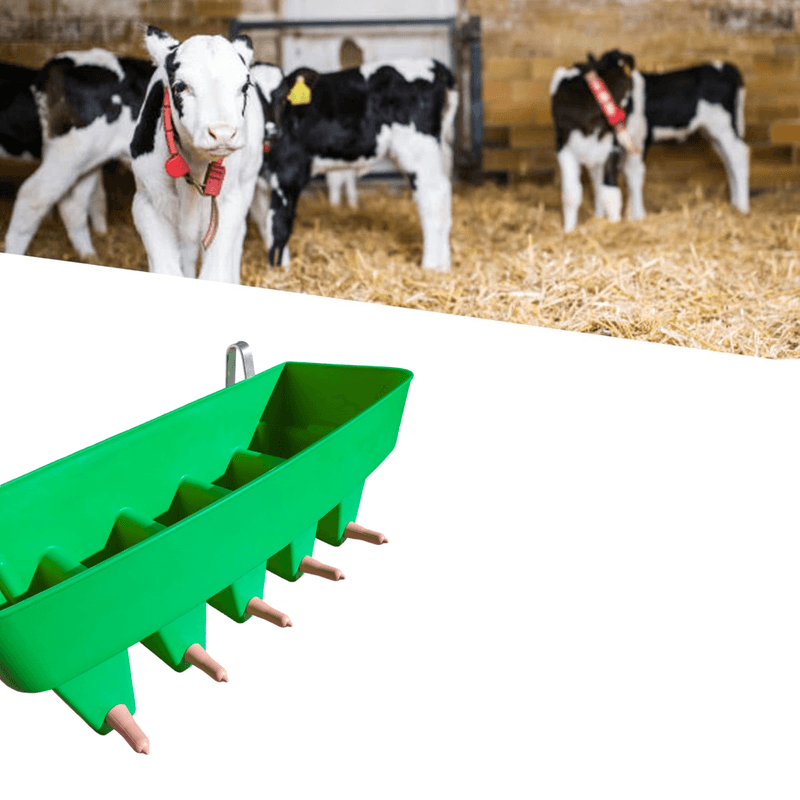 Petshop - Accesorii petshop - Castroane si adapatori - Hranitoare Compartimentata Vitei, cu 5 Tetine Roz si cu Carlige Metalice de Fixare, Capacitate 30 L, Verde - Infinity.ro