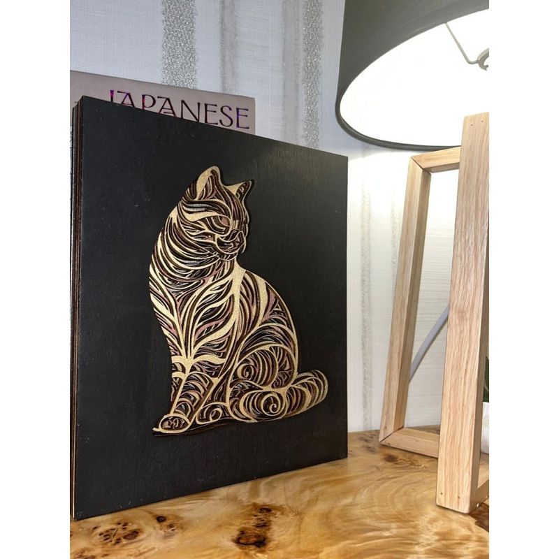 Casa si Gradina - Decoratiuni - Tablouri - Tablou din Lemn – Design Artistic Pisica 3D - Infinity.ro