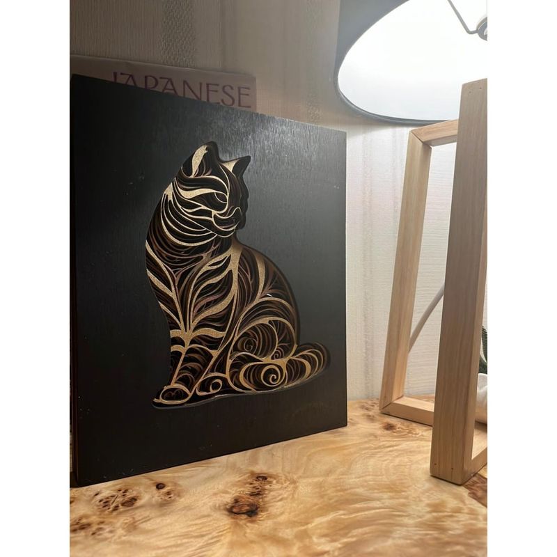 Casa si Gradina - Decoratiuni - Tablouri - Tablou din Lemn – Design Artistic Pisica 3D - Infinity.ro