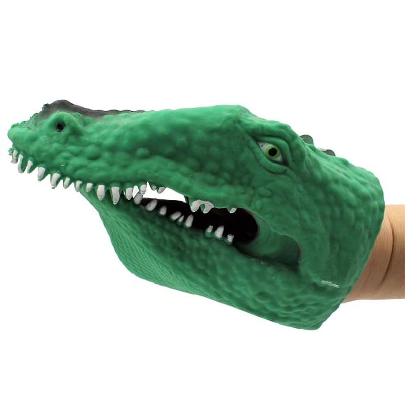 Jucarii, Copii si Bebe - Jucarii si jocuri - Jucarii & jocuri educative - Jucarii interactive - Marioneta de mana, pentru copii, Deluxebase, 15 cm, model crocodil, Verde deschis - Infinity.ro