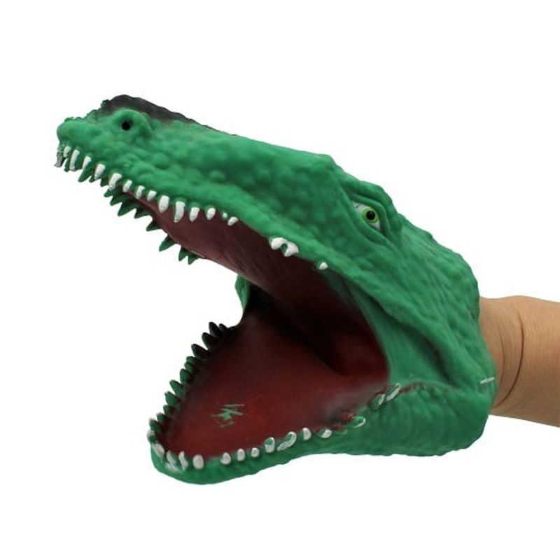 Jucarii, Copii si Bebe - Jucarii si jocuri - Jucarii & jocuri educative - Jucarii interactive - Marioneta de mana, pentru copii, Deluxebase, 15 cm, model crocodil, Verde deschis - Infinity.ro
