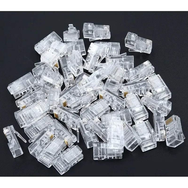 PC, gaming si accesorii - Retelistica - Cabluri si accesorii - Set 100 de conectori RJ-45 8P8C 8 pini compatibilitate cabluri UTP FTP STP, Gonga® Transparent - Infinity.ro