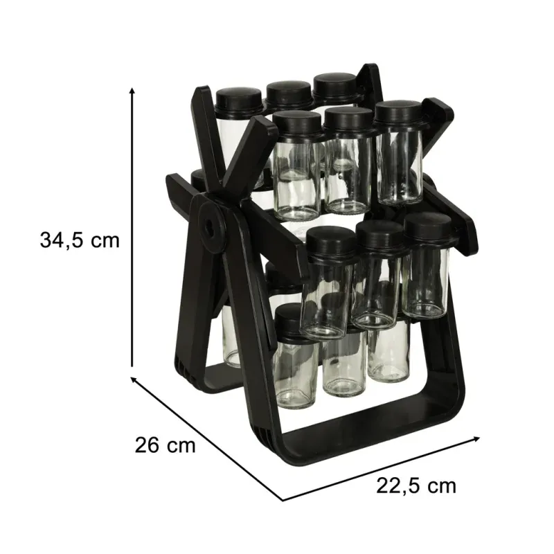 Casa si Gradina - Bucatarie si vesela - Ustensile bucatarie - Rasnite si dozatoare condimente - Organizator de condimente cu suport rotativ,18 recipiente,Gonga® Negru - Infinity.ro