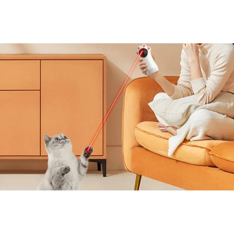 Petshop - Accesorii petshop - Jucarii animale - Jucarii interactive animale - Jucarie interactiva cu laser pentru pisici, Rojeco, model labuta, Gonga® Alb - Infinity.ro