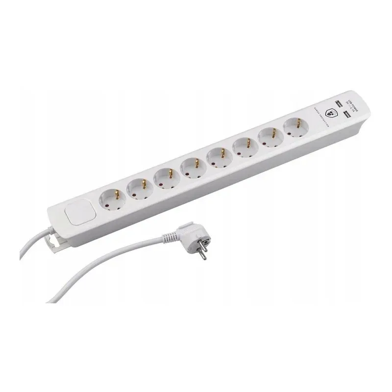 Casa si Gradina - Electrice - Accesorii electrice - Prelungitoare, triple, fise - Cablu prelungitor 1,5 m 8 prize 2 x USB, Gonga® Alb - Infinity.ro