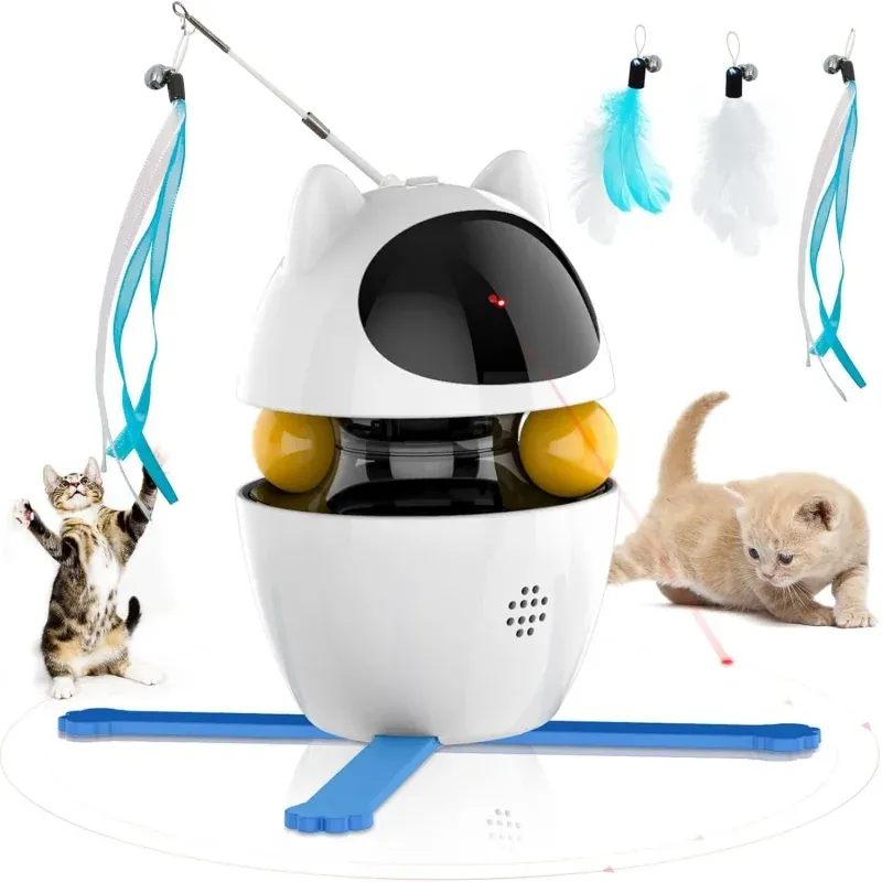 Petshop - Accesorii petshop - Jucarii animale - Jucarii interactive animale - Jucarie interactiva 3 in 1 cu laser pentru pisici Rojeco, 3 moduri de joaca, Autonomie 5 ore, Gonga® Alb - Infinity.ro