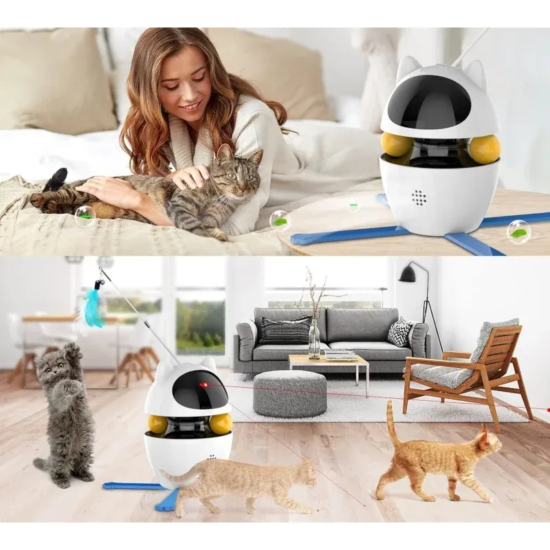 Petshop - Accesorii petshop - Jucarii animale - Jucarii interactive animale - Jucarie interactiva 3 in 1 cu laser pentru pisici Rojeco, 3 moduri de joaca, Autonomie 5 ore, Gonga® Alb - Infinity.ro