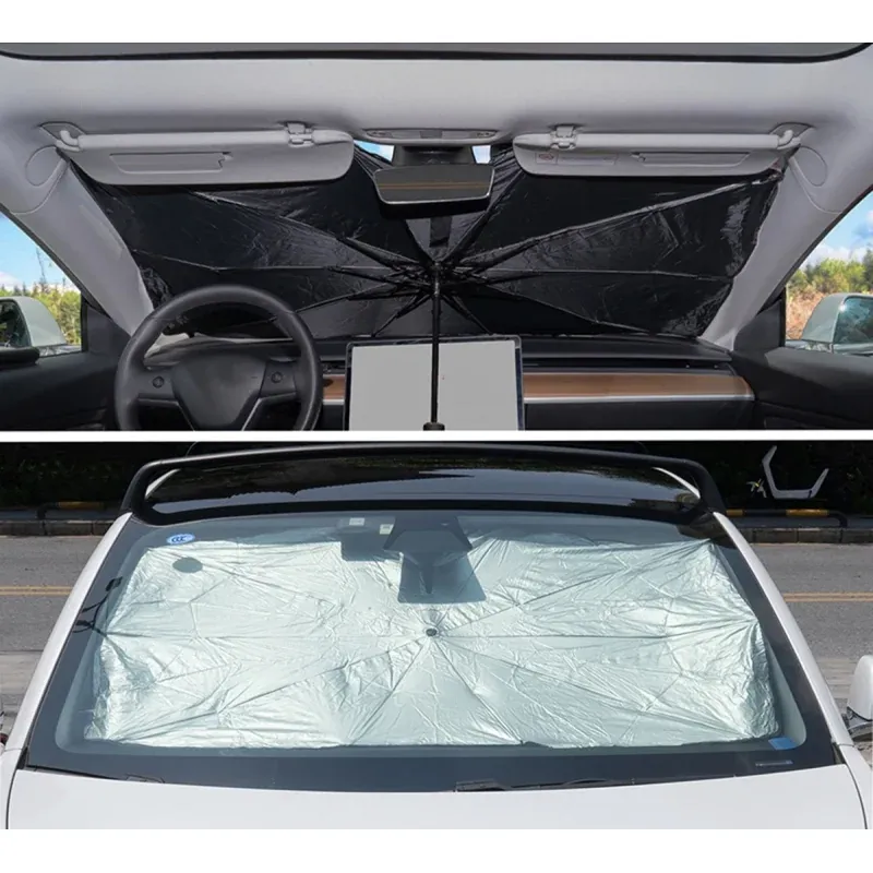 Auto si Moto - Piese auto si accesorii - Interior auto - Accesorii interior - Parasolar auto tip umbrela, protejeaza impotriva radiatiilor solare, universal, 130x75 cm, Gonga® Negru - Infinity.ro