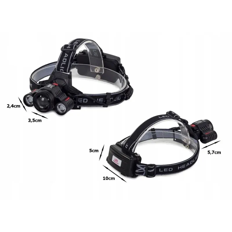 Casa si Gradina - Corpuri si surse de iluminat - Iluminat exterior - Lanterne - Lanterna pentru cap, 3 leduri, 3800 lumeni, acumulatori, Gonga® Negru - Infinity.ro