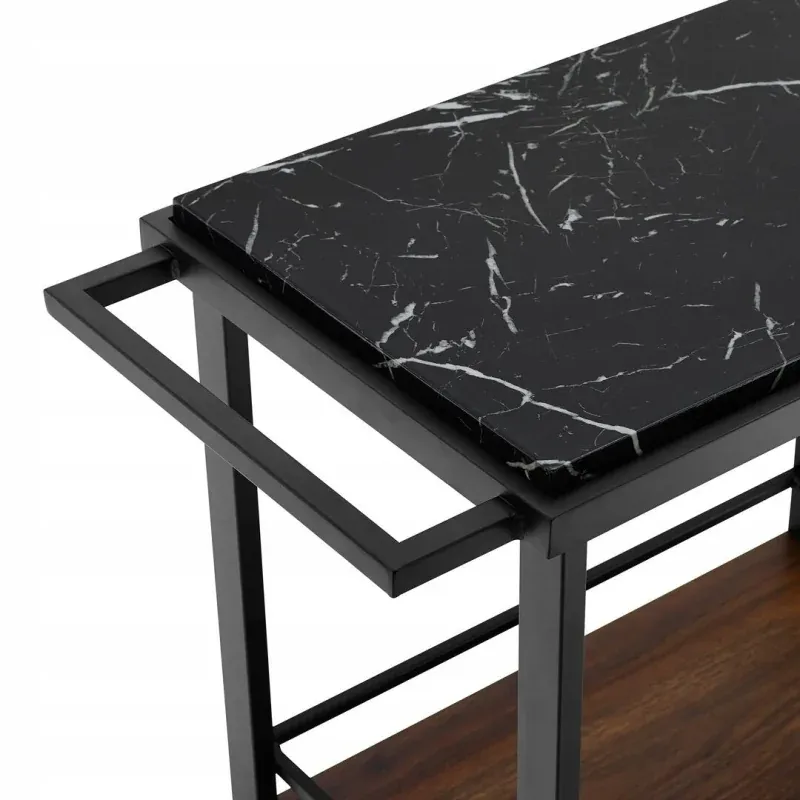 Casa si Gradina - Bucatarie si vesela - Ustensile bucatarie - Cosuri servire - Carucior de servire pe roti, cu suport pentru sticle si pahare de vin, Gonga® Negru/Maro - Infinity.ro