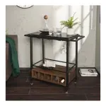 Casa si Gradina - Bucatarie si vesela - Ustensile bucatarie - Cosuri servire - Carucior de servire pe roti, cu suport pentru sticle si pahare de vin, Gonga® Negru/Maro - Infinity.ro