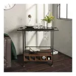 Casa si Gradina - Bucatarie si vesela - Ustensile bucatarie - Cosuri servire - Carucior de servire pe roti, cu suport pentru sticle si pahare de vin, Gonga® Negru/Maro - Infinity.ro