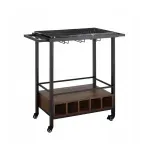 Casa si Gradina - Bucatarie si vesela - Ustensile bucatarie - Cosuri servire - Carucior de servire pe roti, cu suport pentru sticle si pahare de vin, Gonga® Negru/Maro - Infinity.ro