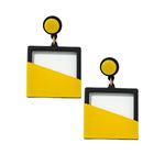 Fashion, accesorii si bijuterii - Femei - Bijuterii femei - Cercei femei - Cercei Gold Filigree, forma patrat, Galben cu Negru, 6 cm - Infinity.ro