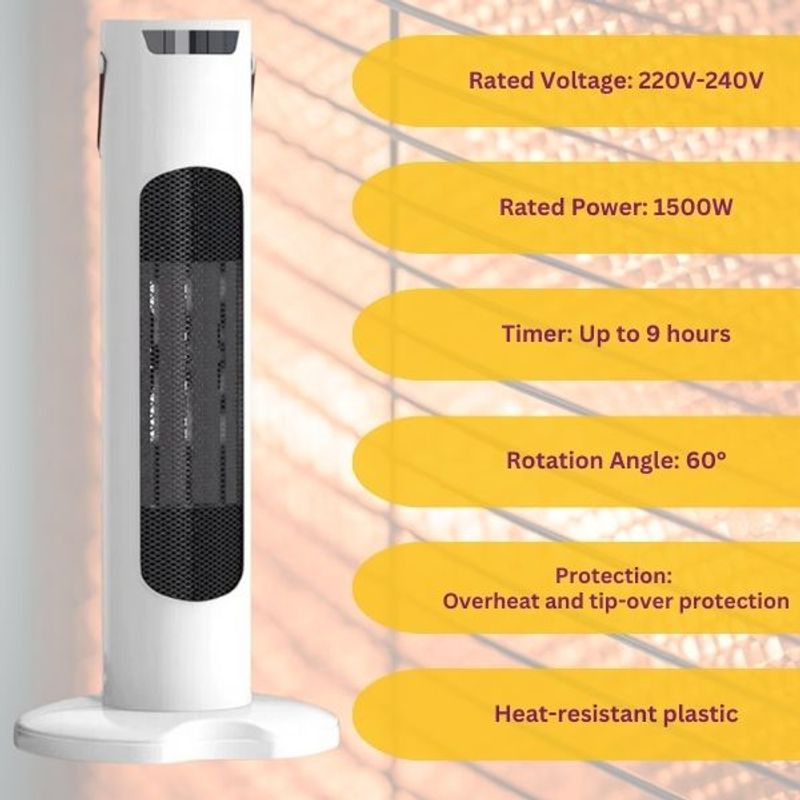 Electronice si Electrocasnice - Climatizare si sisteme de incalzire - Aparate racire aer - Ventilatoare - Ventilator Turn cu Telecomanda, Afisaj LCD, Control de la Distanta, 6 - 26°C, 3 Trepte Incalzire, 1500W, 54 cm, Alb - Infinity.ro