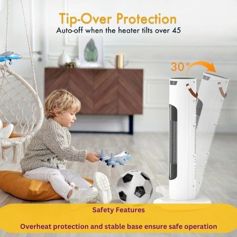 Electronice si Electrocasnice - Climatizare si sisteme de incalzire - Aparate racire aer - Ventilatoare - Ventilator Turn cu Telecomanda, Afisaj LCD, Control de la Distanta, 6 - 26°C, 3 Trepte Incalzire, 1500W, 54 cm, Alb - Infinity.ro