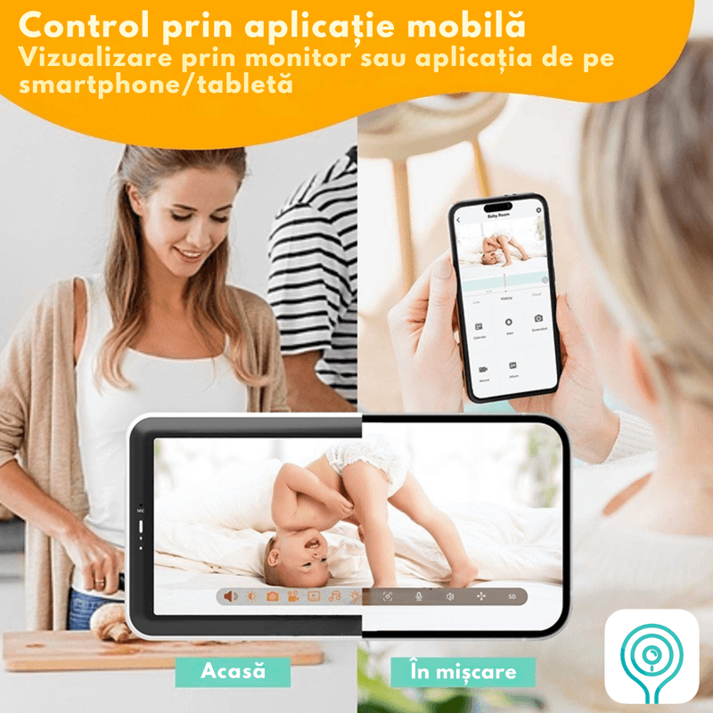 Casa si Gradina - Mobilier - Mobilier copii - Monitoare video copii - Baby Monitor WiFi 2in1 cu Aplicatie telefon, Camera Audio-Video Multi View, VisionHub®, Ecran UltraHD 1080P de 5inch - Infinity.ro