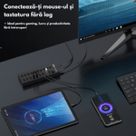 PC, gaming si accesorii - Retelistica - Hub-uri - Hub USB 3.2 Gen 1 FIDECO cu 10 Porturi, Viteza 5Gbps, Alimentare 12V/4A, din Aluminiu, Incarcare Rapida BC1.2 - Infinity.ro