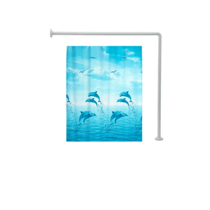 Set bara din otel, 2 bucati, pe colt 90 x 90 cm,cu perdea dus 180X180 cm, Albastru deschis cu delfin