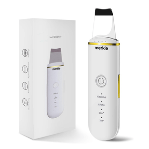 Aparat de curatare faciala cu ultrasunete, Merkie, lifting ten, skin scrubber, indepartare puncte negre, hidratare, peeling, Alb