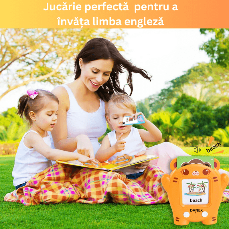 Jucarii, Copii si Bebe - Jucarii si jocuri - Jucarii bebelusi - Jucarii interactive bebelusi - Jucarie educativa Montessori, Set masina de invatare cu cititor de carduri, Danex, invata engleza, Ursulet cu 112 bucati carduri flash 224 de cuvinte, 2 ani+, Galben - Infinity.ro