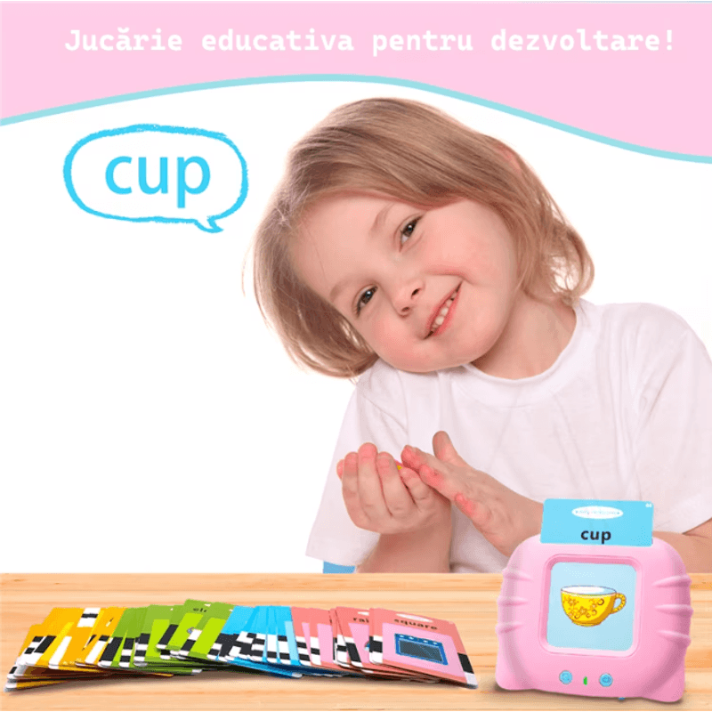 Jucarii, Copii si Bebe - Jucarii si jocuri - Jucarii & jocuri educative - Jucarii interactive - Jucarie educativa Montessori pentru copii, DDOLI, Set masina de invatare cuvinte in limba engleza cu cititor de carduri flash, 224 de cuvinte 112 carduri, incarcare MicroUSB, 2 ani+, Roz - Infinity.ro