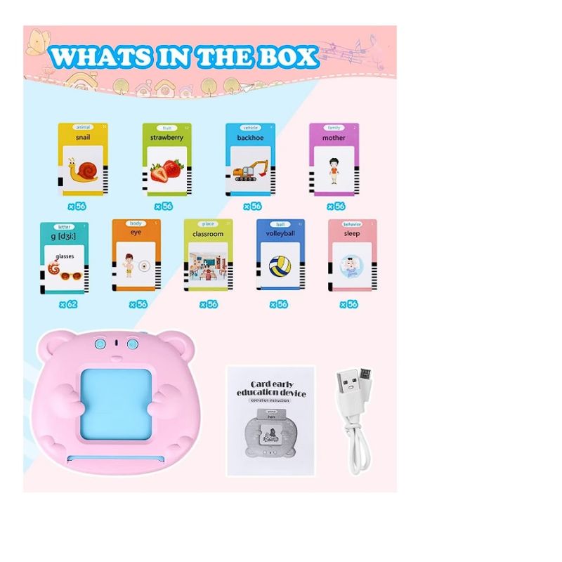 Jucarii, Copii si Bebe - Jucarii si jocuri - Jucarii & jocuri educative - Jucarii interactive - Jucarie educativa Montessori pentru copii, DDOLI, Set masina de invatare cuvinte in limba engleza cu cititor de carduri flash, 224 de cuvinte 112 carduri, incarcare MicroUSB, 2 ani+, Roz - Infinity.ro