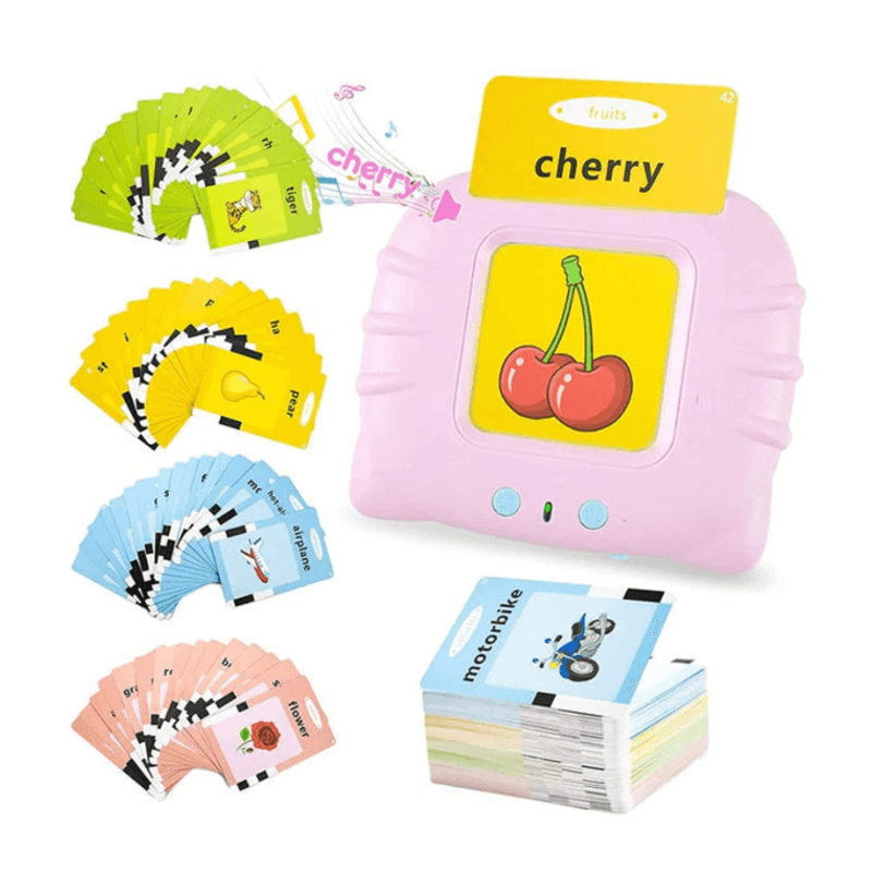 Jucarii, Copii si Bebe - Jucarii si jocuri - Jucarii & jocuri educative - Jucarii interactive - Jucarie educativa Montessori pentru copii, DDOLI, Set masina de invatare cuvinte in limba engleza cu cititor de carduri flash, 224 de cuvinte 112 carduri, incarcare MicroUSB, 2 ani+, Roz - Infinity.ro