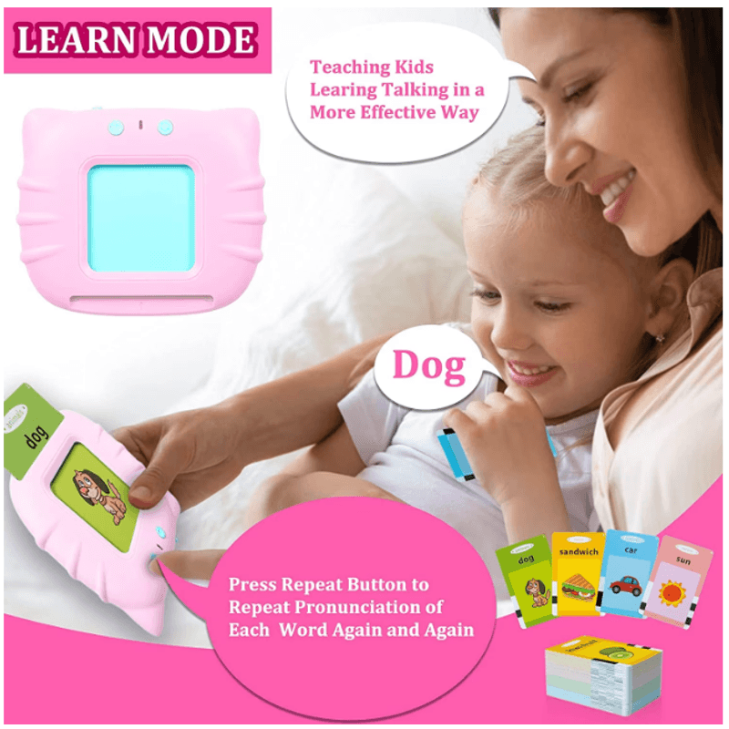 Jucarii, Copii si Bebe - Jucarii si jocuri - Jucarii & jocuri educative - Jucarii interactive - Jucarie educativa Montessori pentru copii, DDOLI, Set masina de invatare cuvinte in limba engleza cu cititor de carduri flash, 224 de cuvinte 112 carduri, incarcare MicroUSB, 2 ani+, Roz - Infinity.ro