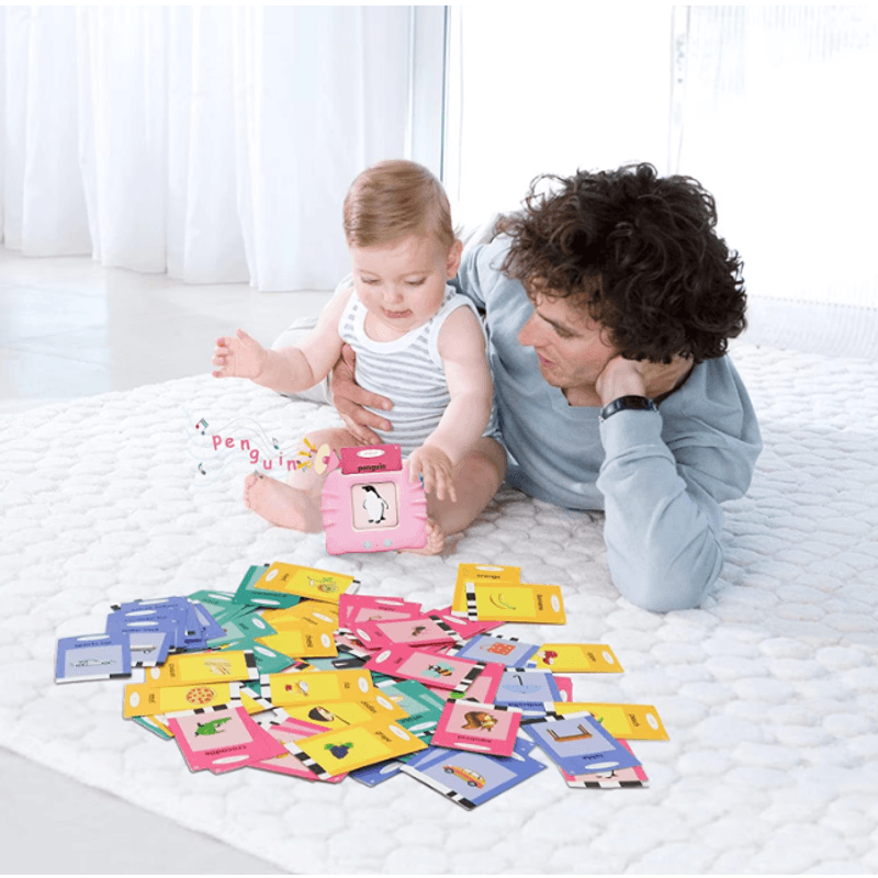 Jucarii, Copii si Bebe - Jucarii si jocuri - Jucarii & jocuri educative - Jucarii interactive - Jucarie educativa Montessori pentru copii, DDOLI, Set masina de invatare cuvinte in limba engleza cu cititor de carduri flash, 224 de cuvinte 112 carduri, incarcare MicroUSB, 2 ani+, Roz - Infinity.ro