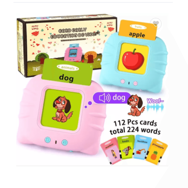 Jucarii, Copii si Bebe - Jucarii si jocuri - Jucarii & jocuri educative - Jucarii interactive - Jucarie educativa Montessori pentru copii, DDOLI, Set masina de invatare cuvinte in limba engleza cu cititor de carduri flash, 224 de cuvinte 112 carduri, incarcare MicroUSB, 2 ani+, Roz - Infinity.ro
