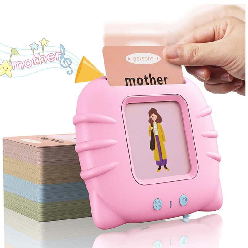 Jucarii, Copii si Bebe - Jucarii si jocuri - Jucarii bebelusi - Jucarii interactive bebelusi - Jucarie educativa Montessori, Set masina de invatare cu cititor de carduri, Danex, invata engleza, 112 bucati carduri flash 224 de cuvinte, 2 ani+, Roz - Infinity.ro