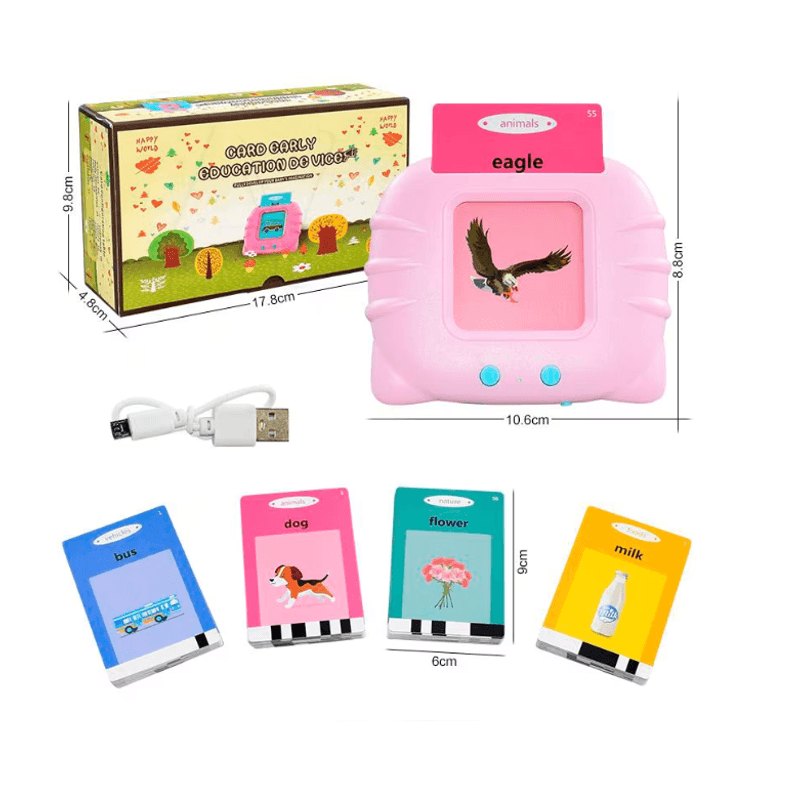 Jucarii, Copii si Bebe - Jucarii si jocuri - Jucarii & jocuri educative - Jucarii interactive - Jucarie educativa Montessori pentru copii, DDOLI, Set masina de invatare cuvinte in limba engleza cu cititor de carduri flash, 224 de cuvinte 112 carduri, incarcare MicroUSB, 2 ani+, Roz - Infinity.ro