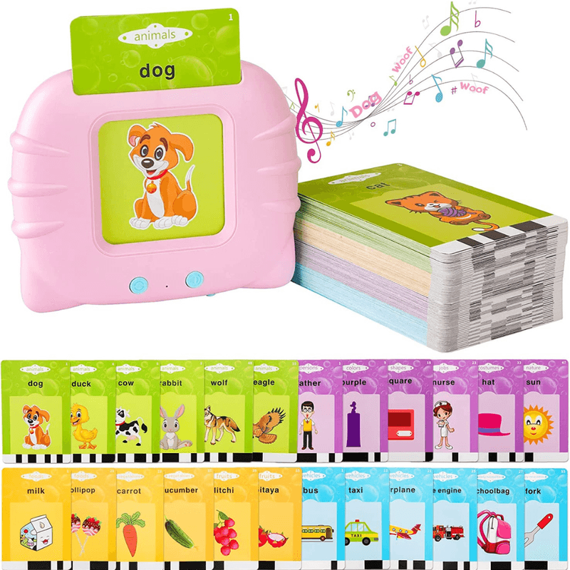 Jucarii, Copii si Bebe - Jucarii si jocuri - Jucarii bebelusi - Jucarii interactive bebelusi - Jucarie educativa Montessori, Set masina de invatare cu cititor de carduri, Danex, invata engleza, 112 bucati carduri flash 224 de cuvinte, 2 ani+, Roz - Infinity.ro