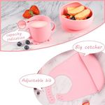 Jucarii, Copii si Bebe - Hrana si alaptare - Biberoane, suzete si accesorii hranire - Articole hranire bebelusi - Set hranire bebelusi si copii, Cafuneplus®, Pentru diversificare din silicon BPA free, Purpley, baveta, farfurie compartimentata, bol cu ventuza, tacamuri din silicon, Roz - Infinity.ro