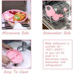 Jucarii, Copii si Bebe - Hrana si alaptare - Biberoane, suzete si accesorii hranire - Articole hranire bebelusi - Set hranire bebelusi si copii, Cafuneplus®, Pentru diversificare din silicon BPA free, Purpley, baveta, farfurie compartimentata, bol cu ventuza, tacamuri din silicon, Roz - Infinity.ro