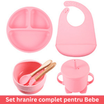 Jucarii, Copii si Bebe - Hrana si alaptare - Biberoane, suzete si accesorii hranire - Articole hranire bebelusi - Set hranire bebelusi, Danex, diversificare, silicon, BPA free, baveta, farfurie, bol cu ventuza, lingurita si furculita, cana gustari, roz - Infinity.ro